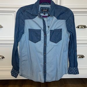 Express - Light Denim Button down Portofino Shirt with cute hearts.